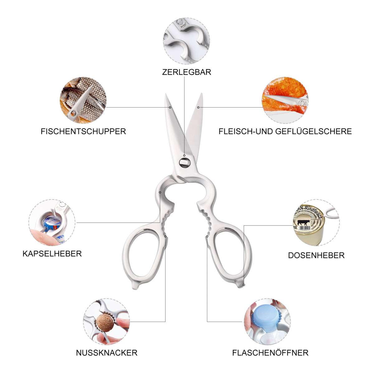 Küchenwerkzeug-Set – Schere, Schäler & Messer Aus Edelstahl, Ergonomische Softgriffe, Spülmaschinengeeignet