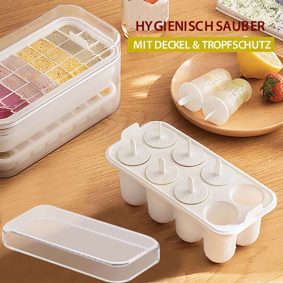 Eisformen mit Deckel und Behälter 8er Eis am Stiel Formen Wassereisformen Eisbox | Eiswürfel Zubehör | Barzubehör | Bar & Weinzubehör