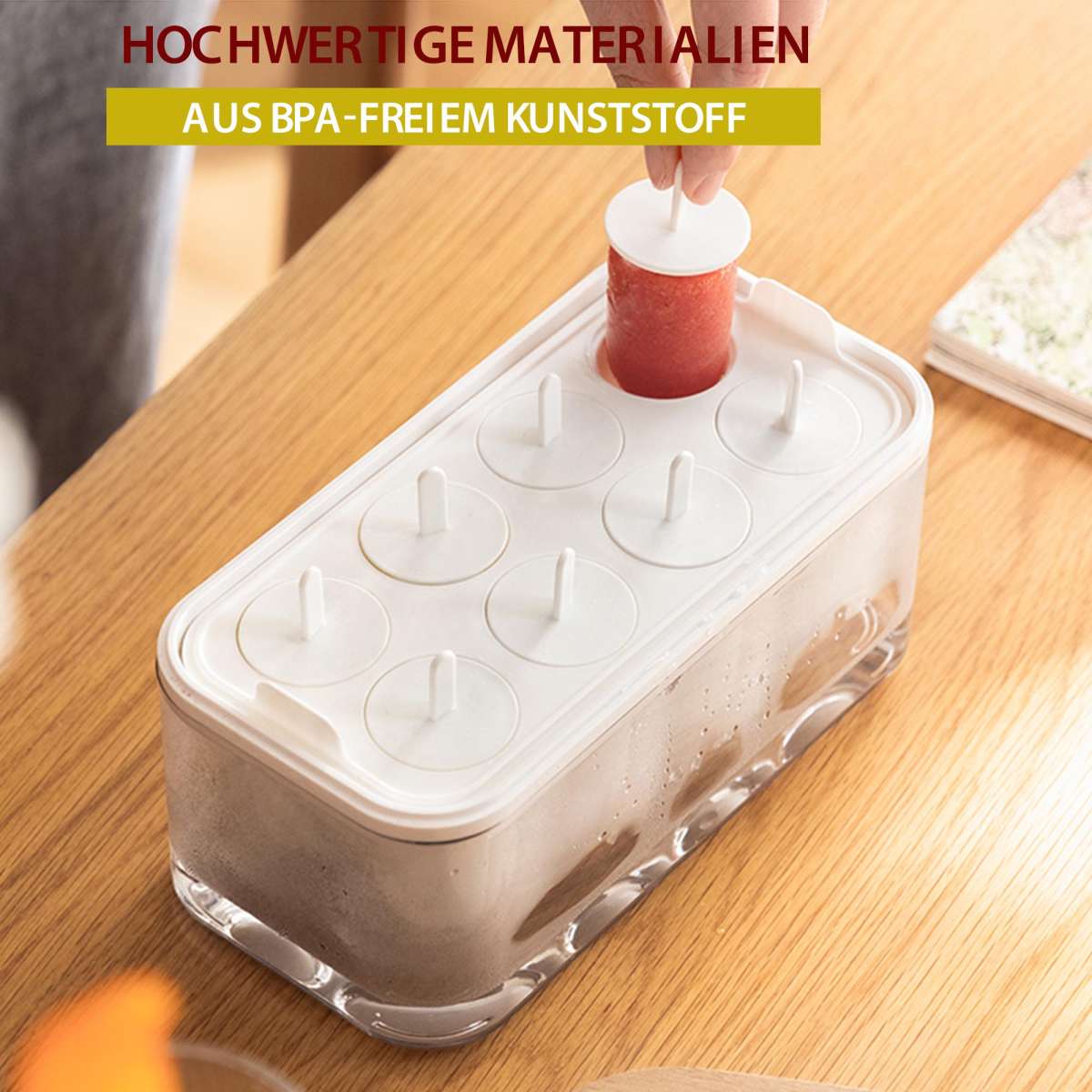 Eisformen mit Deckel und Behälter 8er Eis am Stiel Formen Wassereisformen Eisbox | Eiswürfel Zubehör | Barzubehör | Bar & Weinzubehör
