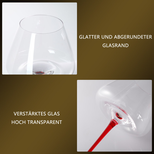 Weinglas Rotweinglas Weißweinglas mit rotem Stiel Kristallglas 250ml