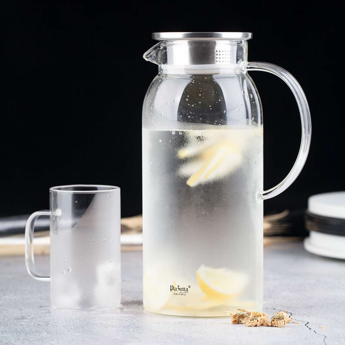 Glaskaraffe 1,7L mit Henkel und Deckel Edelstahl | Karaffe & Krüge | Geschirr & Besteck | Kochen & Küche