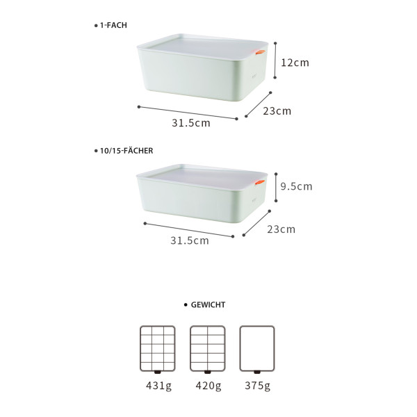 Aufbewahrungsbox für Unterwäsche mit Deckel 10 Fächer Weiß