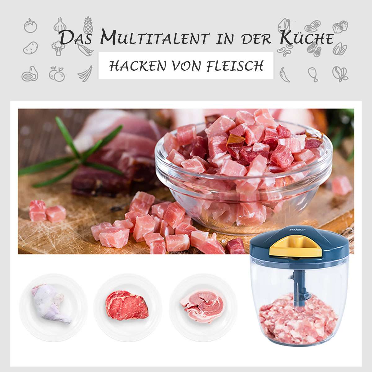 5-Klingen Multi Zerkleinerer Rührblatt L Blau | Zerkleinerer | Küchenhelfer | Kochen & Küche