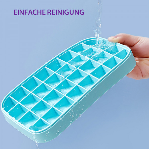 Eiswürfelbox mit Deckel Silikon Eiswürfelform 32 Fächer Eiswürfelbereiter Eisbox