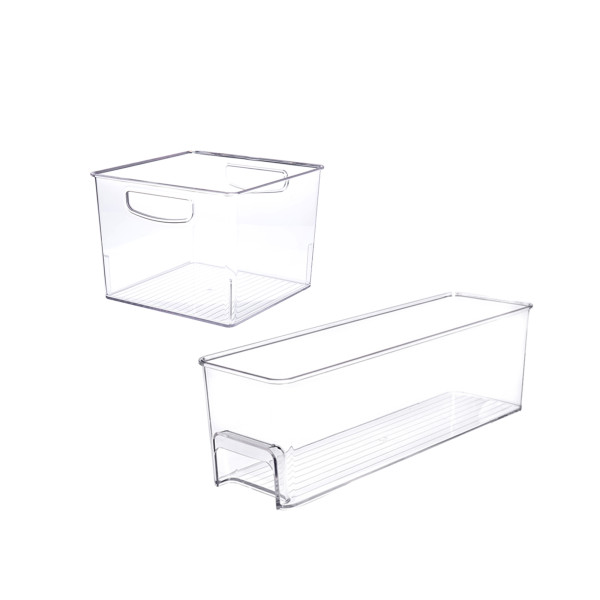 Aufbewahrungsbox Set mit Griff Kühlschrank Organizer Behälter 1x Quadrat 1x Rechteck S
