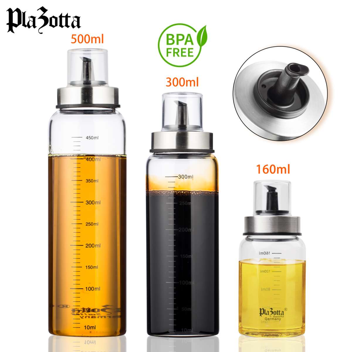 Ölflasche 500ml Ölspender Essigspender mit Skala Tropffreier Ausgießer | Essig- & Ölspender | Küchenhelfer | Kochen & Küche