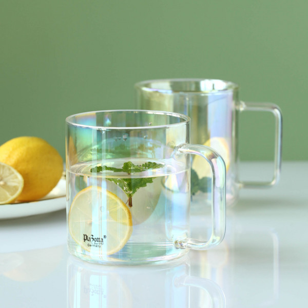 Doppelwandiges Glas mit Henkel Irisierend Thermoglas Borosilikatglas Tee Kaffee