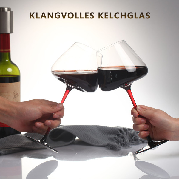 Weinglas Set Rotweingläser Weißweingläser mit rotem Stiel Kelch Kristallglas 250ml