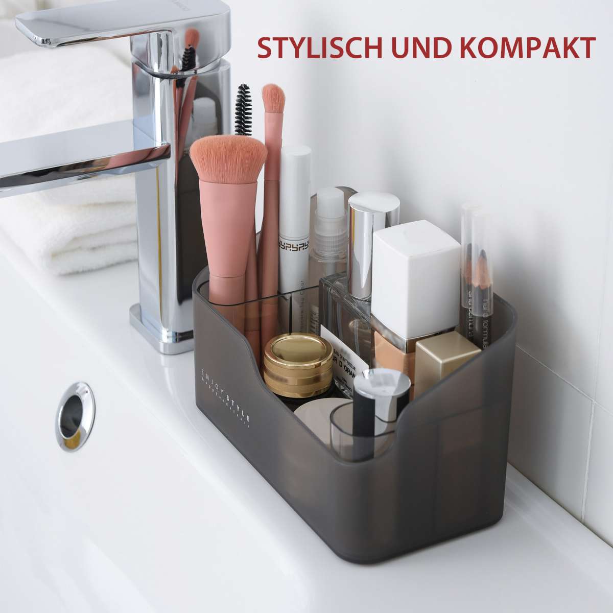 Make-up-Organizer Schwarz-weiß – Faltbare Kosmetik-Box, Wasserabweisend, 22,1x10,9x14 Cm