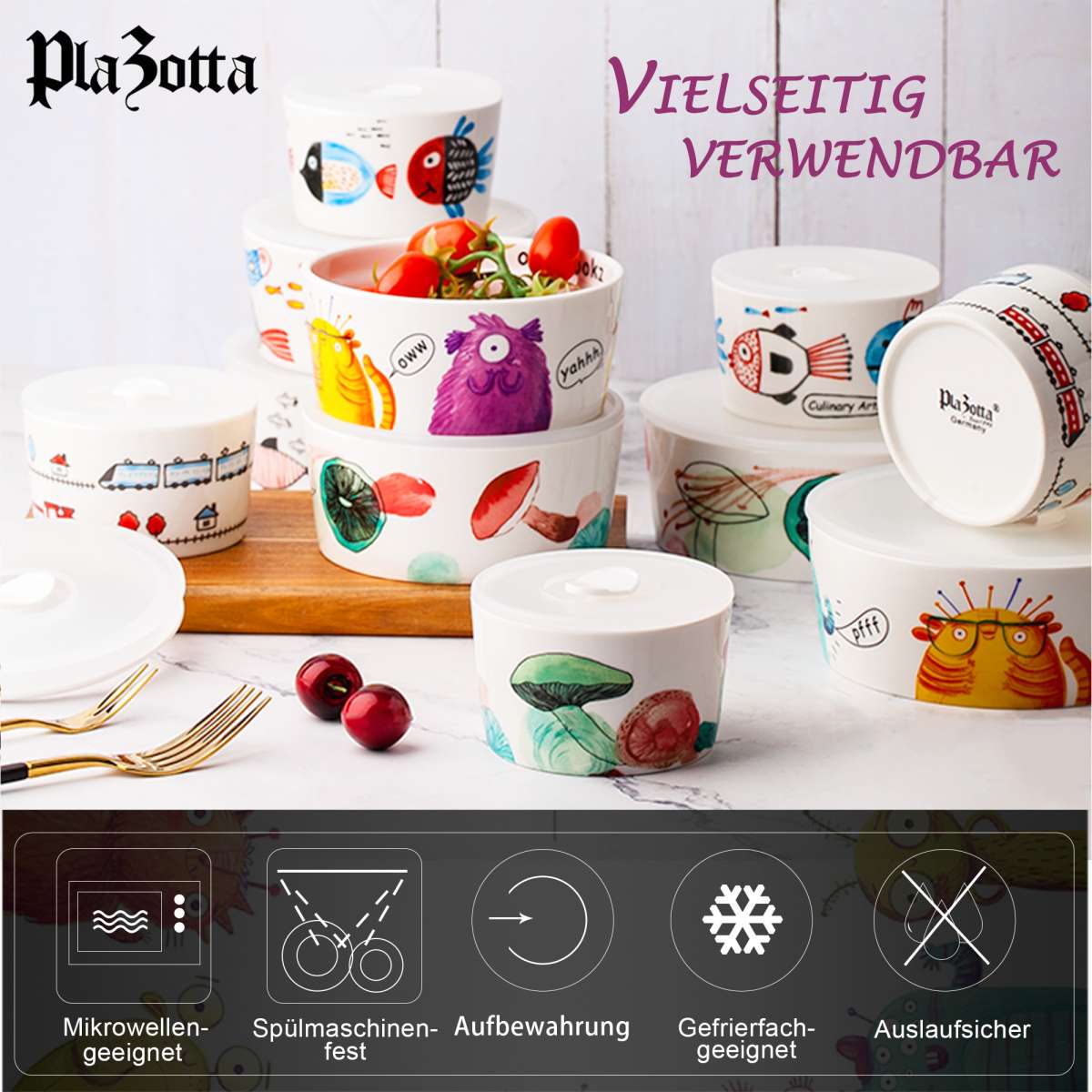 4er Schüsselset Keramik Schale mit Deckel Frischhaltedose | Schüsseln & Schalen | Geschirr & Besteck | Kochen & Küche
