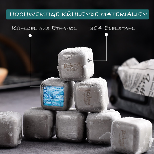 Premium Edelstahl Eiswürfel Silber 8er Set Whisky Steine Kühlsteine