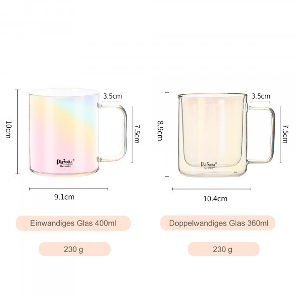 Doppelwandiges Glas mit Henkel Irisierend Thermoglas Borosilikatglas Tee Kaffee
