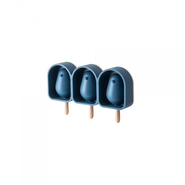 3er Mini Eisformen Blau Silikon mit Deckel Pinguin Silikonform Eis am Stiel Wassereis