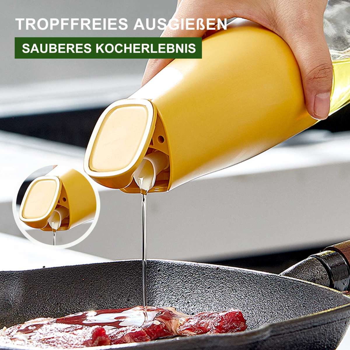 Ölflasche mit Ausgießer 500ml Auto Flip Essig und Ölspender Glas Öl Essigflasche | Essig- & Ölspender | Küchenhelfer | Kochen & Küche