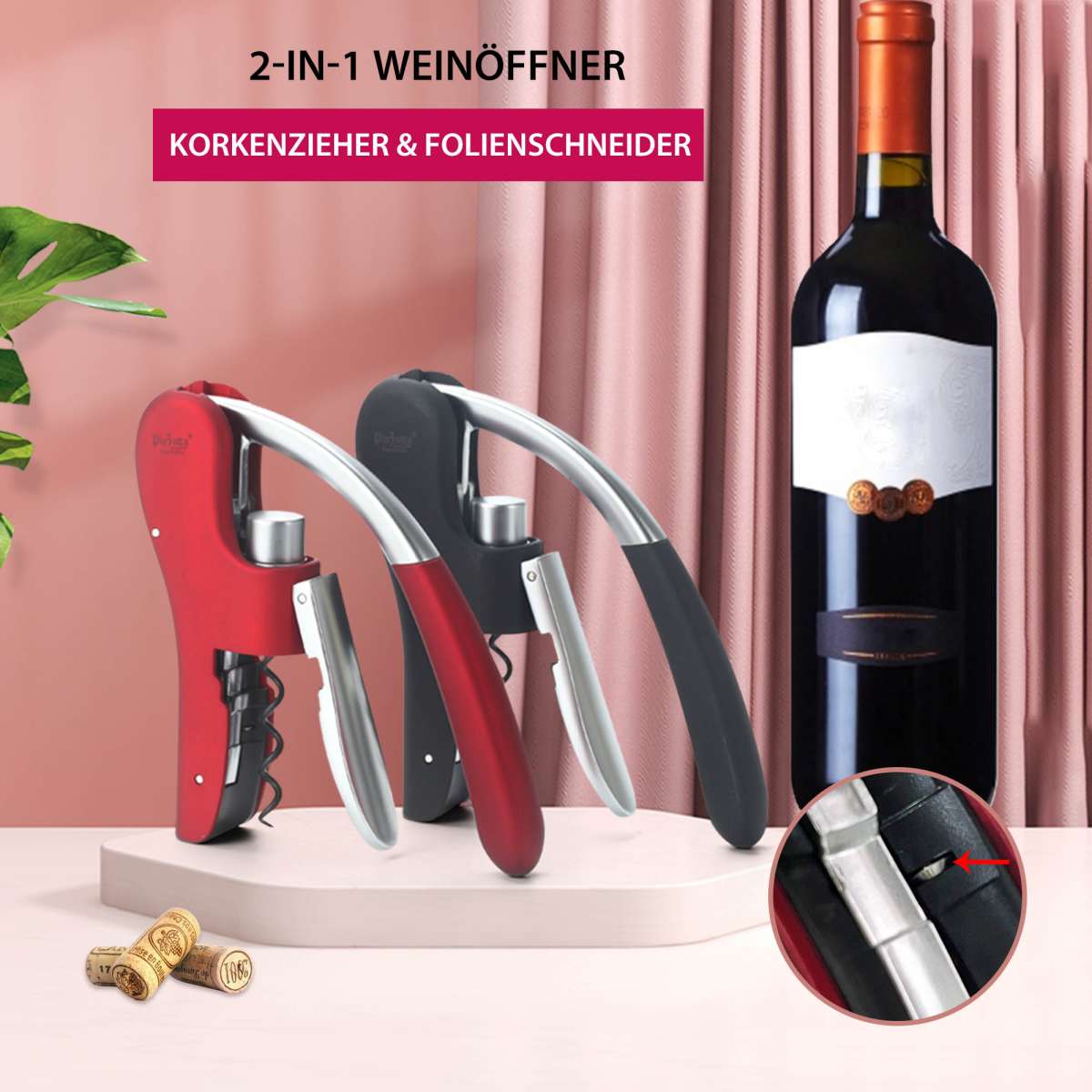 Korkenzieher mit Folienschneider | Flaschenöffner | Weinzubehör | Bar & Weinzubehör
