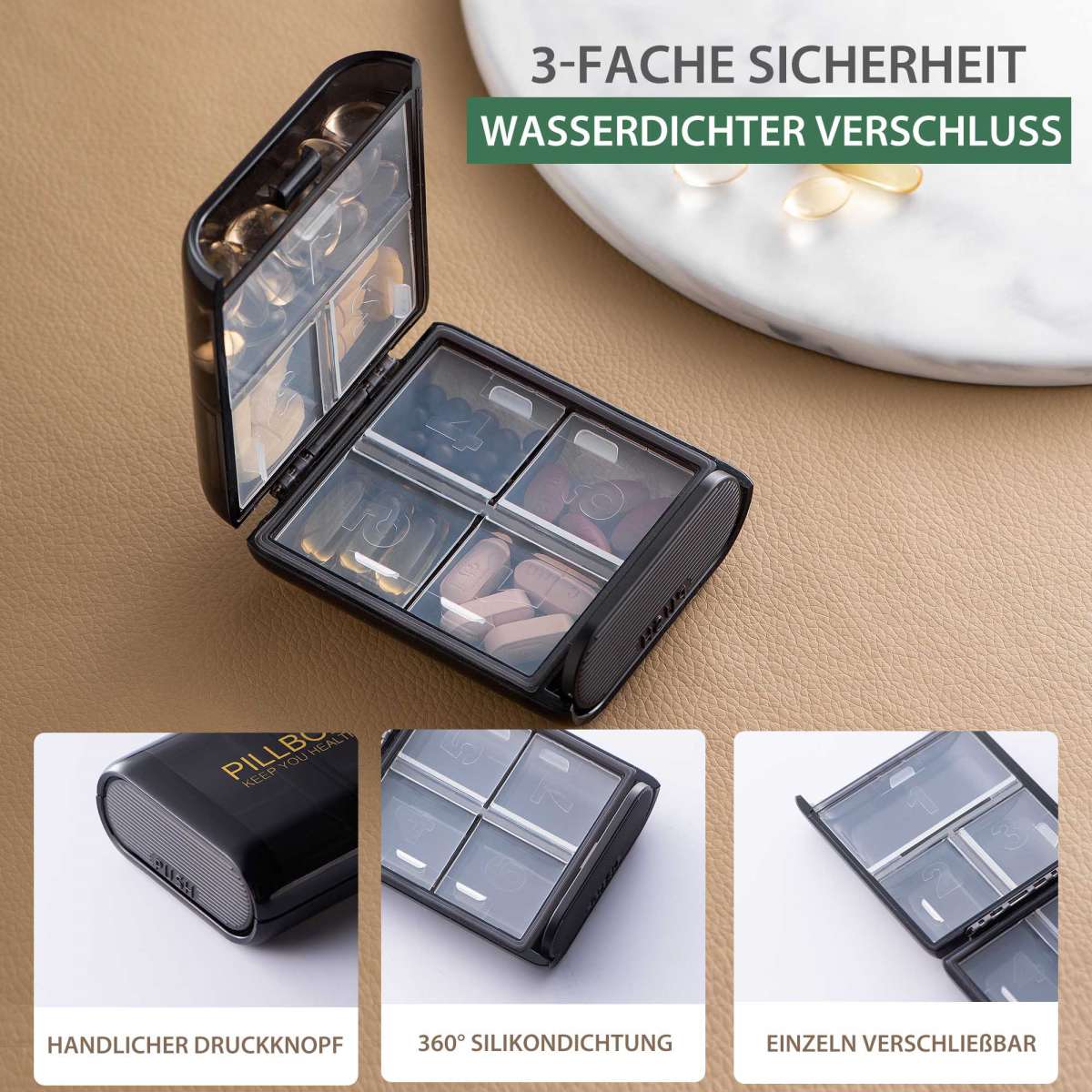Tablettenbox 7 Tage Klein Schwarz Pillendose Klein Medikamentenbox Medikamenten  Aufbewahrung | Medikamentenbox | Aufbewahrungsboxen | Aufbewahrung &  Organisation | Plazotta Lifestyle