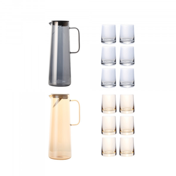 Glaskaraffe 1,35 L galvanisiert mit Deckel Sieb + Trinkgläser 280ml Gläser Set