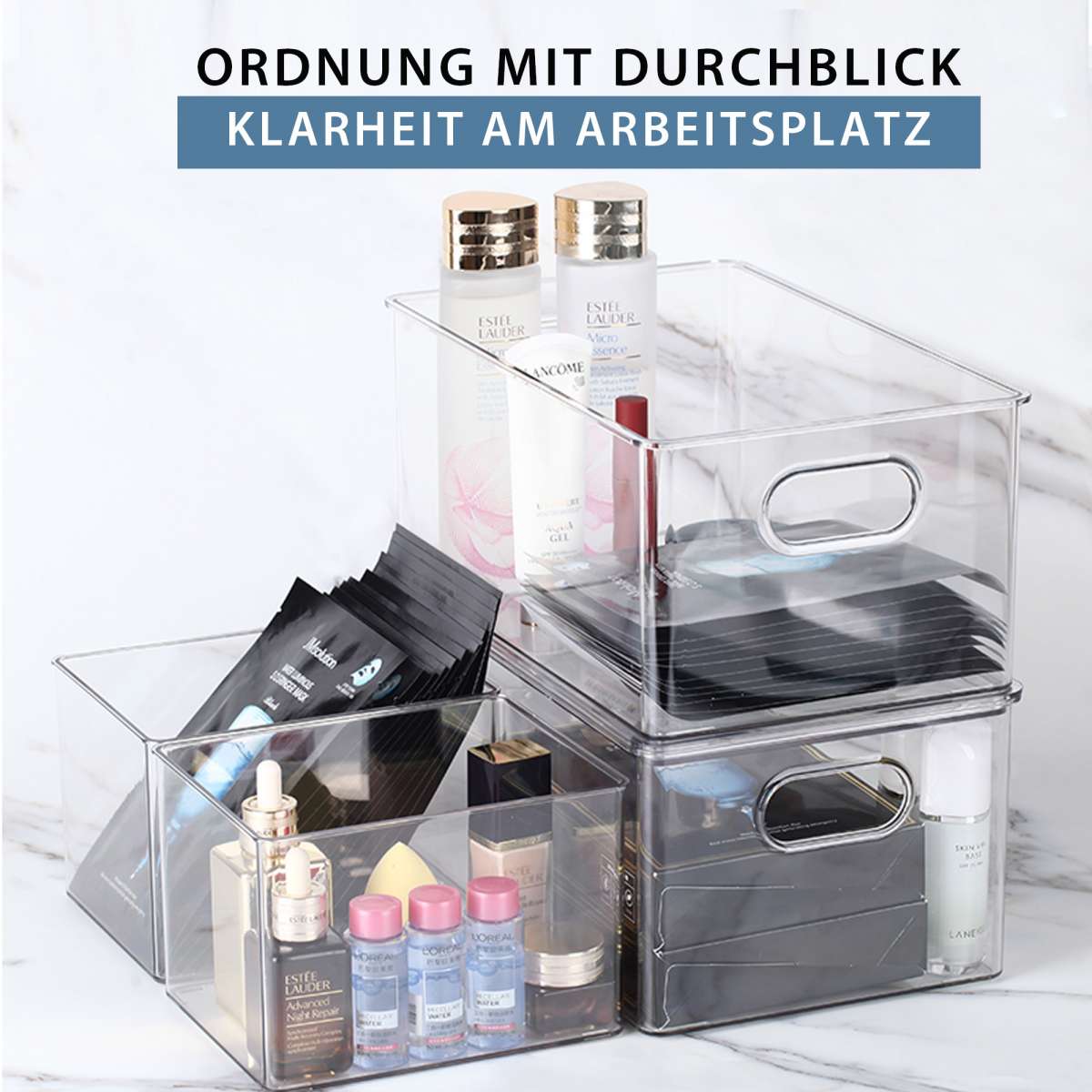 Kosmetex Aufbewahrungsbox Für Pinsel & Feilen – Transparent, Mit Fachboden, 22 X 6,5 X 3,5 Cm