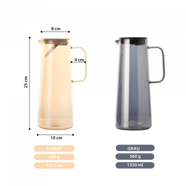Glaskaraffe 1,35 L galvanisiert Grau mit Deckel Sieb Wasser Karaffe Glas Kanne Krug Filter