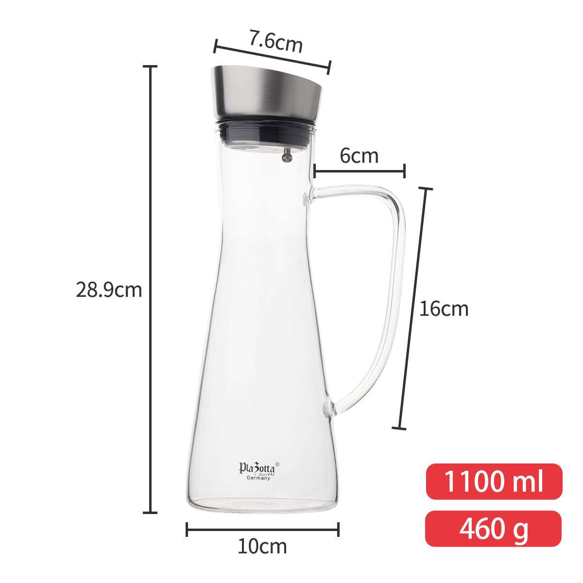 Glaskaraffe 1,1L mit Henkel und Deckel Edelstahl | Karaffe & Krüge | Geschirr & Besteck | Kochen & Küche