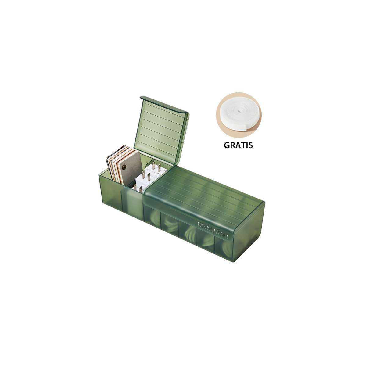 Datenkabel-Organizer Box, 7 Fächer – Aufbewahrung Für Ladekabel, USB-Kabel & Elektro-Zubehör, Grün, 29x10,4x8 Cm