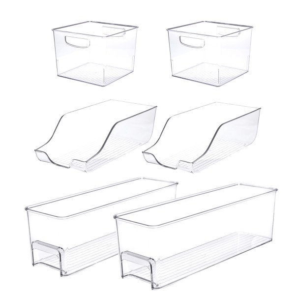 Aufbewahrungsbox Set mit Griff Kühlschrank Organizer Behälter 2x Quadrat + 2x Dosenhalter + 2x Recht