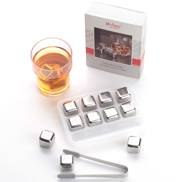 Whiskyglas Schwenkglas Wackelglas mit Edelstahl Eiswürfel Kühlsteine Silber Set